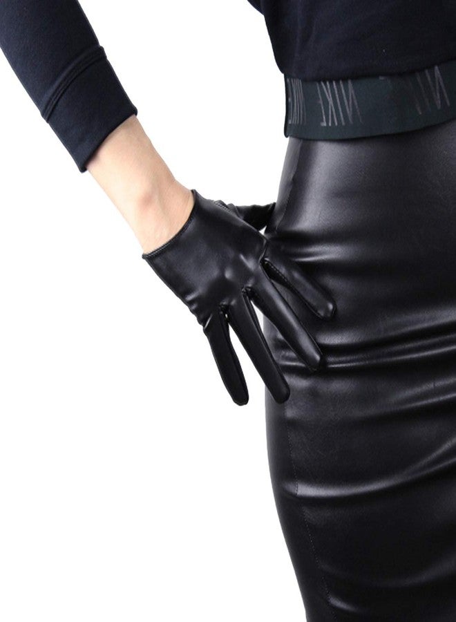 DooWay Touchscreen Black Short Women Fashion Gloves Faux Leather 16cm 6-inch Evening Party Driving - Image 1